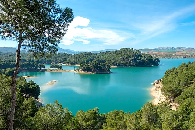 The turquoise El Chorro reservoirs near Ardales